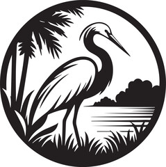 Egret Bird Silhouette , illustration