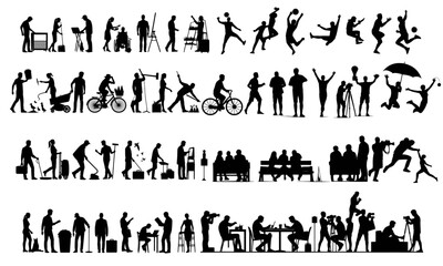 People activity silhouette, Business man, Business woman, musician, etc, vector graphic