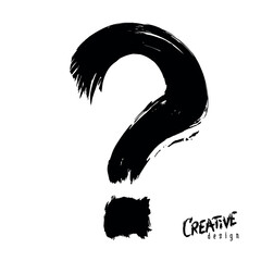 Question mark brush.Vector illustration, hand drawn, sketch style, isolated on white background.