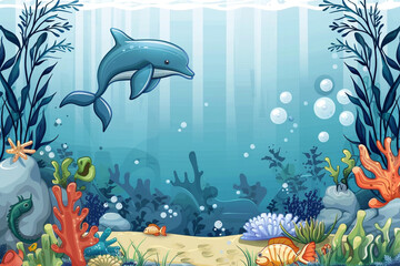Obraz premium underwater background with fishes vector illustration world ocean day concept isolated on transparent background 