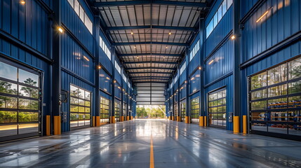 Spacious Warehouse With Numerous Windows and Doors - obrazy, fototapety, plakaty