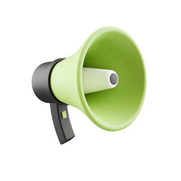 3d green megaphone loudspeaker on transparent background