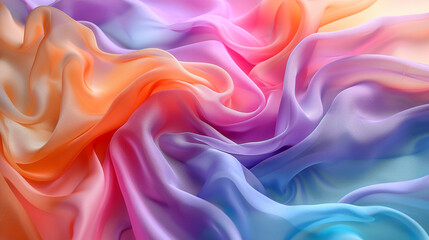 Psychedelic silk fabric waves, flowing colors, soft texture
