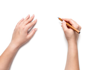 Female hands holding pencil, isolated on a transparent background png