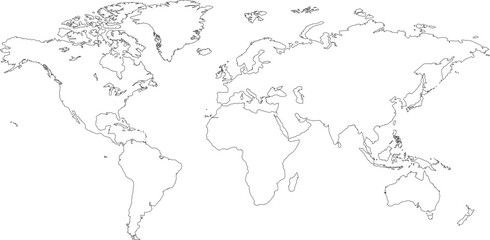 Contorno del mapa mundial en línea con fondo blanco - obrazy, fototapety, plakaty