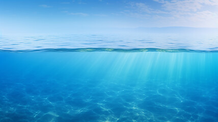 Fototapeta na wymiar Seascape, calm blue ocean with reflection of sunlight
