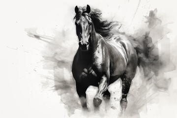 abstract artistic background with a horse, in oil paint type black and white design - 774027027