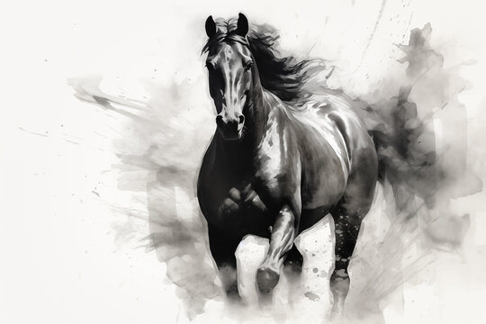 abstract artistic background with a horse, in oil paint type black and white design