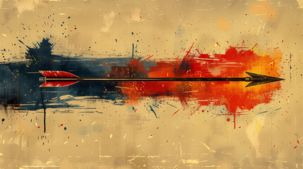 Minimalist flying arrow on a blank background, grunge vector art