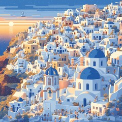 Explore Santorini at Dusk: A Dreamy Scenery Awaiting Your Adventure - obrazy, fototapety, plakaty