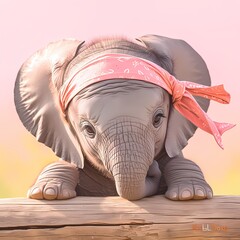 Cute Baby Elephant in a Soft Pink Headband - Perfect for Marketing Campaigns and Creative Projects