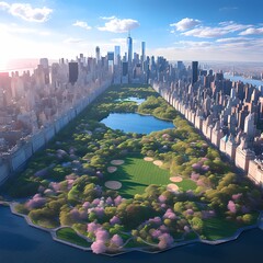 Breathtaking Bird's-Eye Perspective of Central Park's Serene Beauty - obrazy, fototapety, plakaty