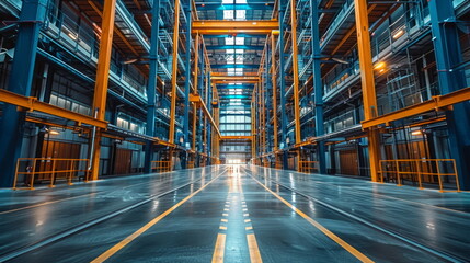 Fototapeta premium Warehouse Filled With Yellow Beams