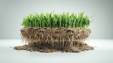 Ground and Wheatgrass plants with roots depicted in a 3D ground cross section - obrazy, fototapety, plakaty