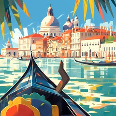 Venice-Inspired Gondola Amidst Timeless Scenery - obrazy, fototapety, plakaty