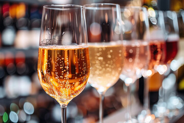 Sparkling Wine Celebration: Toast with Elegant Flutes Against Blurred Background - obrazy, fototapety, plakaty