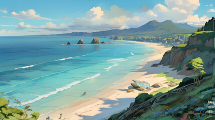 beach and sea in Anime Style
