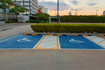 Car parking lot reserved for handicapped driver near supermarket or shopping mall. Car parking...