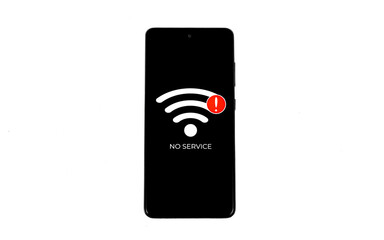 Cellular Problems Concepts. Smartphone with No Service icon on screen isolated on white background....