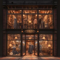 Exquisite Steampunk Boutique with Captivating Window Display - Ideal for Advertisements & Promotional Content! - obrazy, fototapety, plakaty