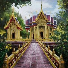 Thai temple in gold and monks. - obrazy, fototapety, plakaty