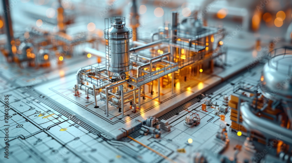 Poster Model of Factory With Complex Pipe Network