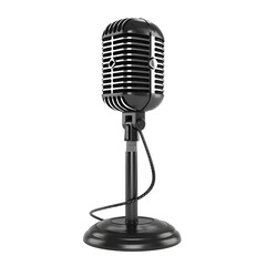 Realistic black mic for stage, vocal, karaoke or public speech, Modern and vintage audio equipment. 3d vector illustration