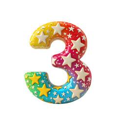 Anniversary, Birth day, 3D 3rd icon with stars, celebration, 3 Anniversary celebration, Realistic 3d sign, stars, festive illustration.