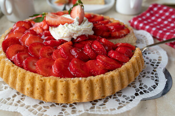 German strawberry cake with short crust pastry