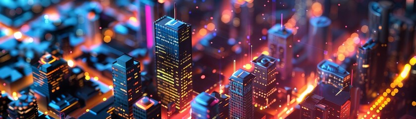 3D render icon 3D cityscape with highlighted buildings representing companies investing in AI research Executive perspective icon 3d business