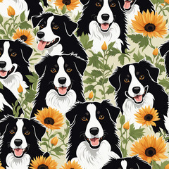 Border Collie with Botanical Pattern