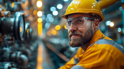 Construction Worker Wearing Hard Hat and Safety Glasses