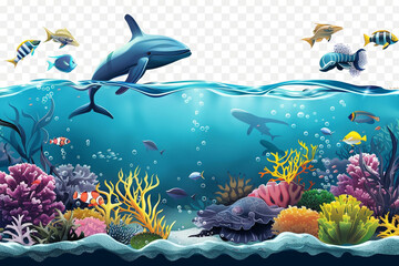 fish in aquarium illustration world ocean day concept isolated on transparent background 