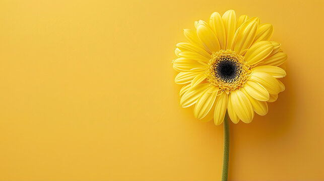 yellow gerbera flower on yellow background 