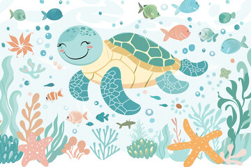 Obraz premium green sea turtle world ocean day concept 