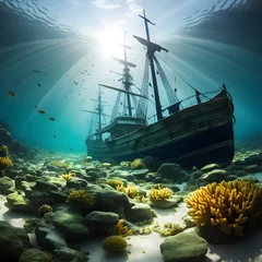 Badkamer foto achterwand ship wreck in sea, ai-generatet © Dr. N. Lange