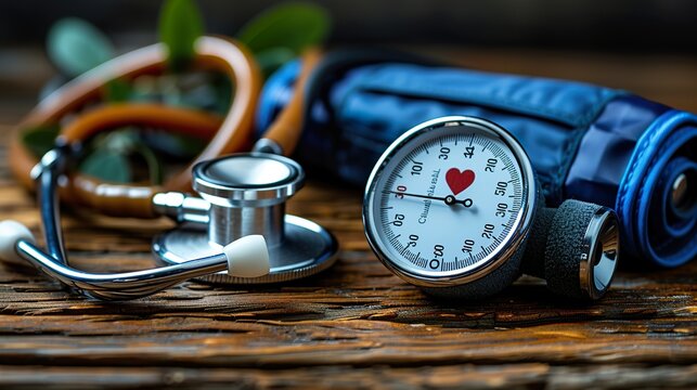 Sphygmomanometer on the working table of a cardiologist