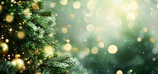 Obraz na płótnie Canvas Christmas Tree, Close-up, Glittering Lights, Festive Winter Background