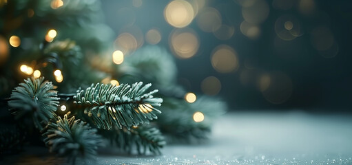 Obraz na płótnie Canvas Christmas Tree, Close-up, Glittering Lights, Festive Winter Background