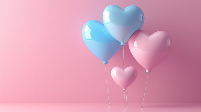 3d render, heart balloon with pink background