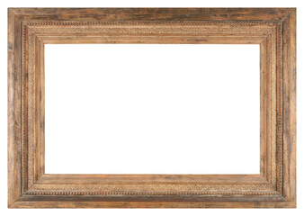 Old shabby wooden picture frame. In PNG format on a transparent background.