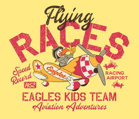 Kid air races flying eagle team cute aviation adventure vector print for children wear t shirt sweatshirt - 774038441