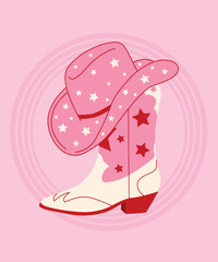 Vector retro cowgirl boots howdy cowboy western wild west