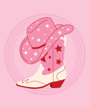 Vector retro cowgirl boots howdy cowboy western wild west