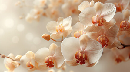 White Orchid Flowers on a Beige Background