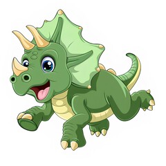Fototapeta premium Cartoon illustration of triceratops dinosaur jumping on white background, childish illustration generated with AI