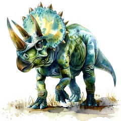 Fototapeta premium Triceratops on white background, watercolor illustration generated with AI