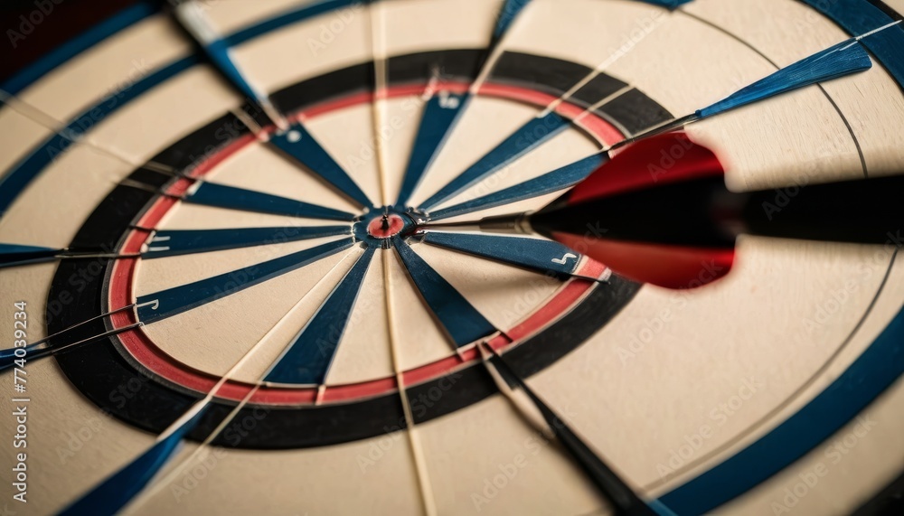 Poster multiple darts embedded in various scoring areas on a blue and red dartboard, denoting participation
