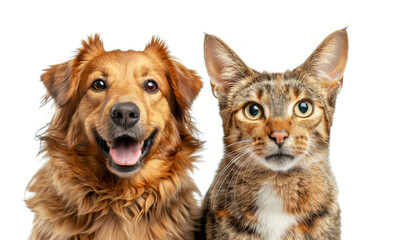 Charming Dog and Cat Pals Portrait Against White Background