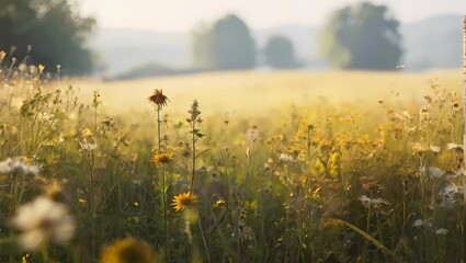 Fototapeta premium A sunlit meadow alive with the hum of bees